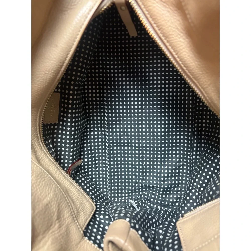 Kate Spade Pebbled‎ Leather Large Shoulder Tote Beige Polka Dot Lining Bag